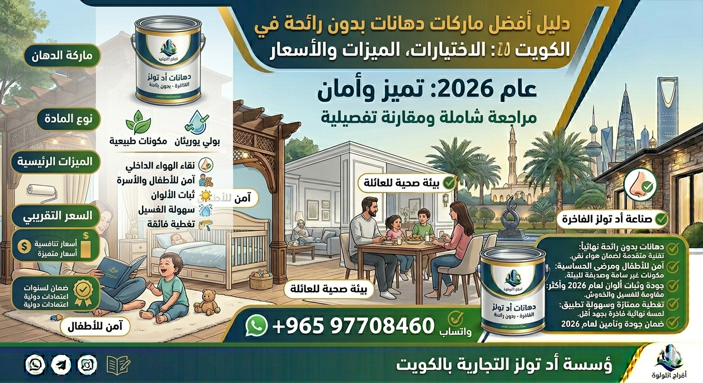 You are currently viewing دليل أفضل ماركات دهانات بدون رائحة في الكويت 2026: الاختيارات، الميزات والأسعار مؤسسة أد تولز التجارية بالكويت 96597708460 
