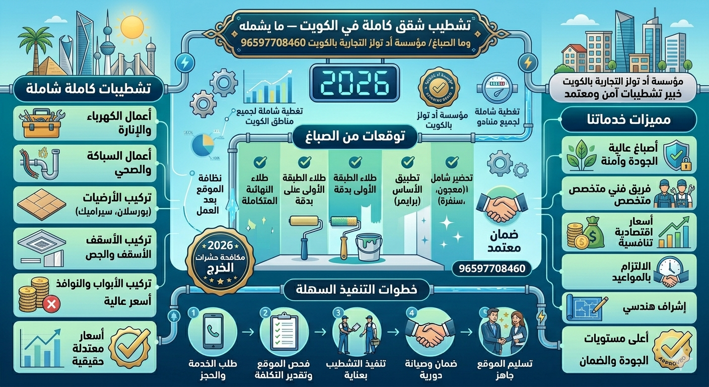 You are currently viewing تشطيب شقق كاملة في الكويت — ما يشمله وما تتوقعه من الصباغ/ مؤسسة أد تولز التجارية بالكويت 96597708460  