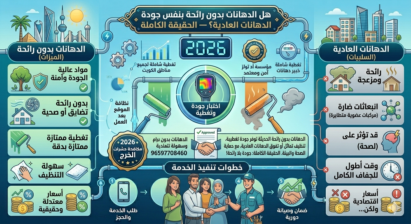 You are currently viewing هل الدهانات بدون رائحة بنفس جودة الدهانات العادية؟ — الحقيقة الكاملة مؤسسة أد تولز التجارية بالكويت96597708460  